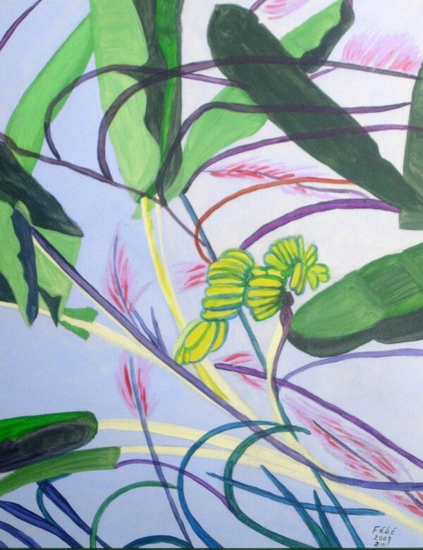 Peinture intitulée “Exotisme”, format 42x50 cm – réalisée par l’artiste Florence Boutoulle –Fébécréations.fr