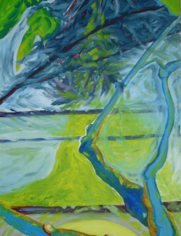 Peinture intitulée “Éléments”, acrylique sur toile, format 40x80 cm – artiste Florence Boutoulle – Fébécréations.fr