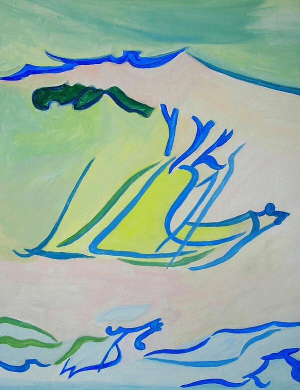Peinture intitulée “Ciel”, acrylique sur isorel, format 38x47 cm – artiste Florence Boutoulle