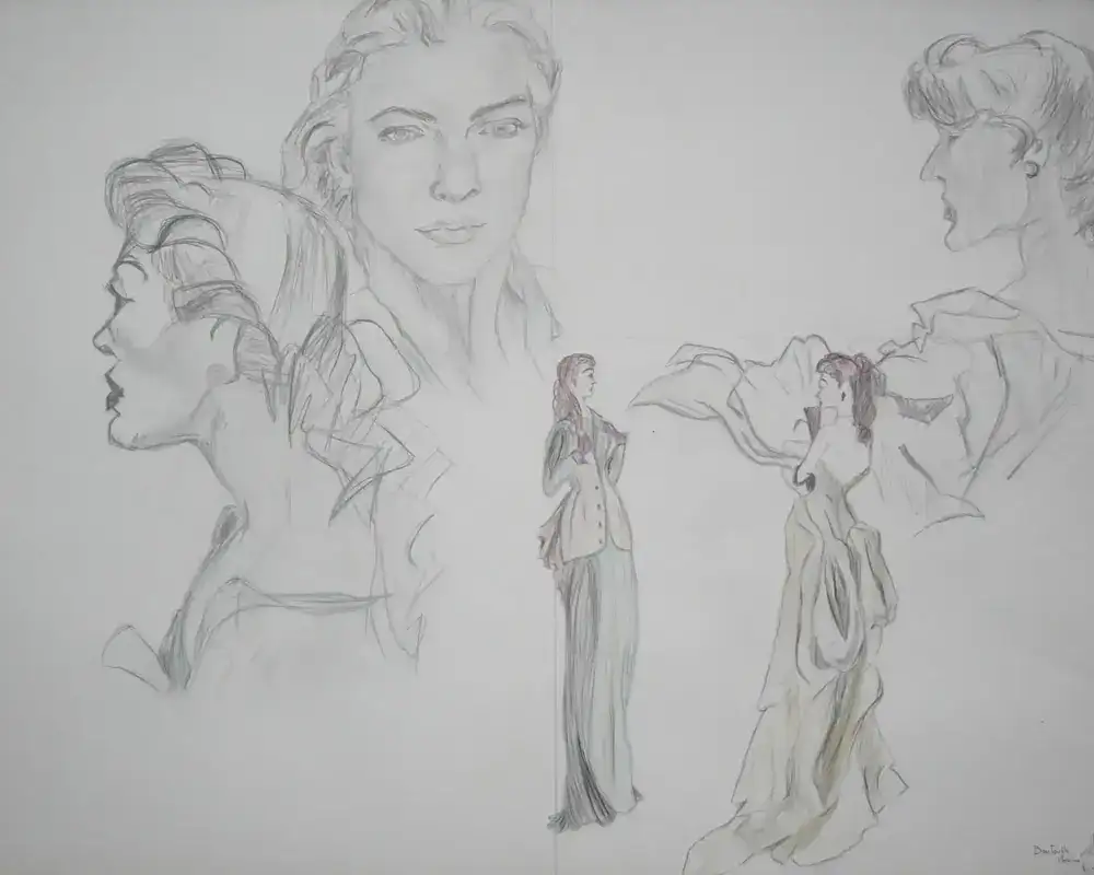 Dessin intitulé ‘Esquisse’, illustration de mode – artiste Florence Boutoulle – Fébécréations.fr”