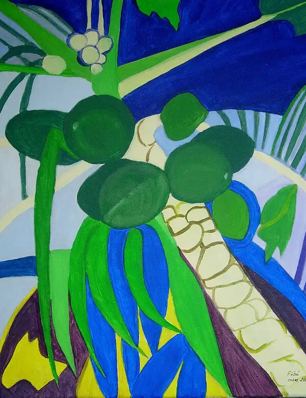 Peinture intitulée “Île”, acrylique sur toile, format 38x46 cm – artiste Florence Boutoulle – FébéCréations