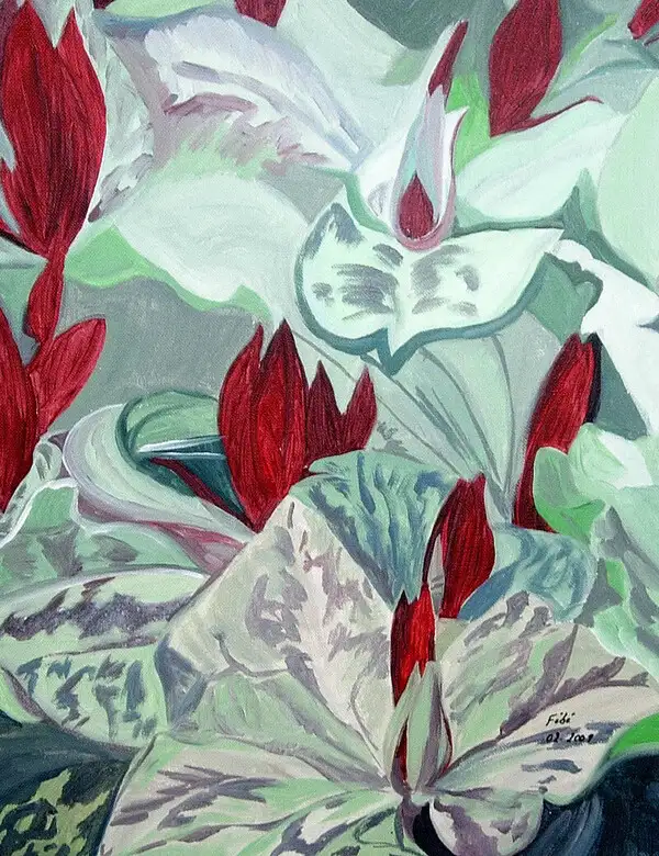 Peinture intitulée “Lys crapaud”, acrylique sur toile – artiste Florence Boutoulle