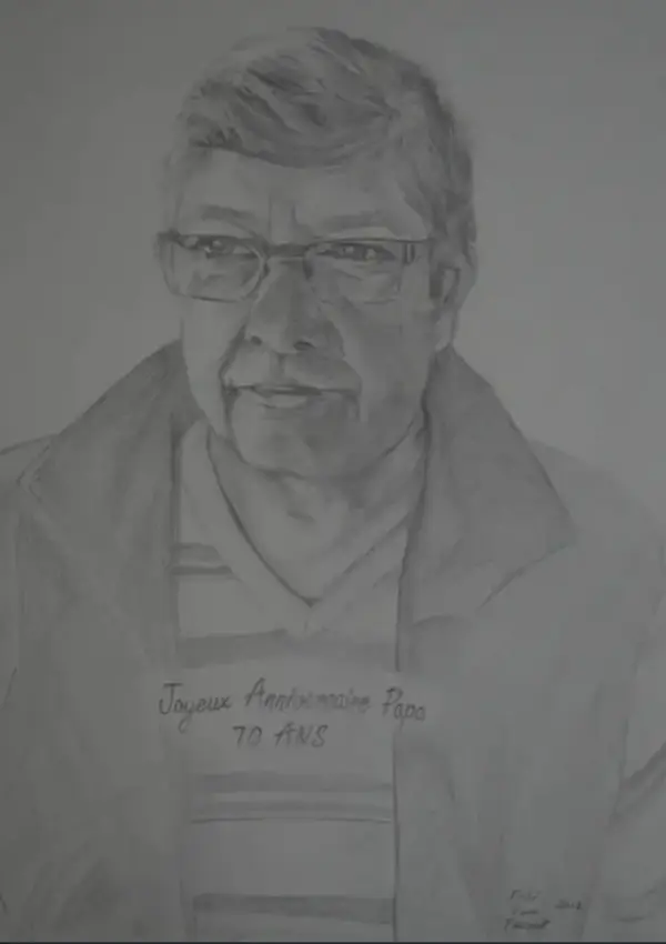 Portrait intitulé ‘Père de Franck’, réalisé au crayon, format 50x65 cm – artiste Florence Boutoulle – Fébécréations.fr