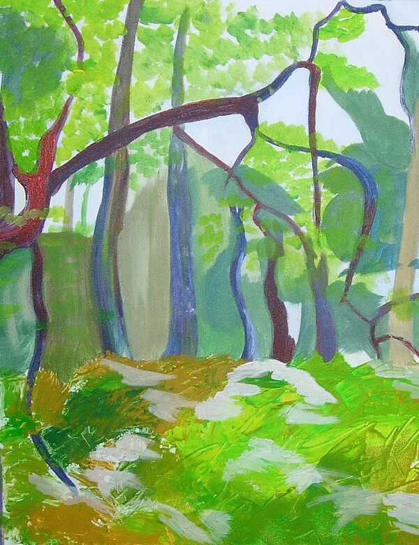 Peinture intitulée ‘Sous-bois’, acrylique sur toile, format 70x50 cm – artiste Florence Boutoulle – Fébécréations.fr