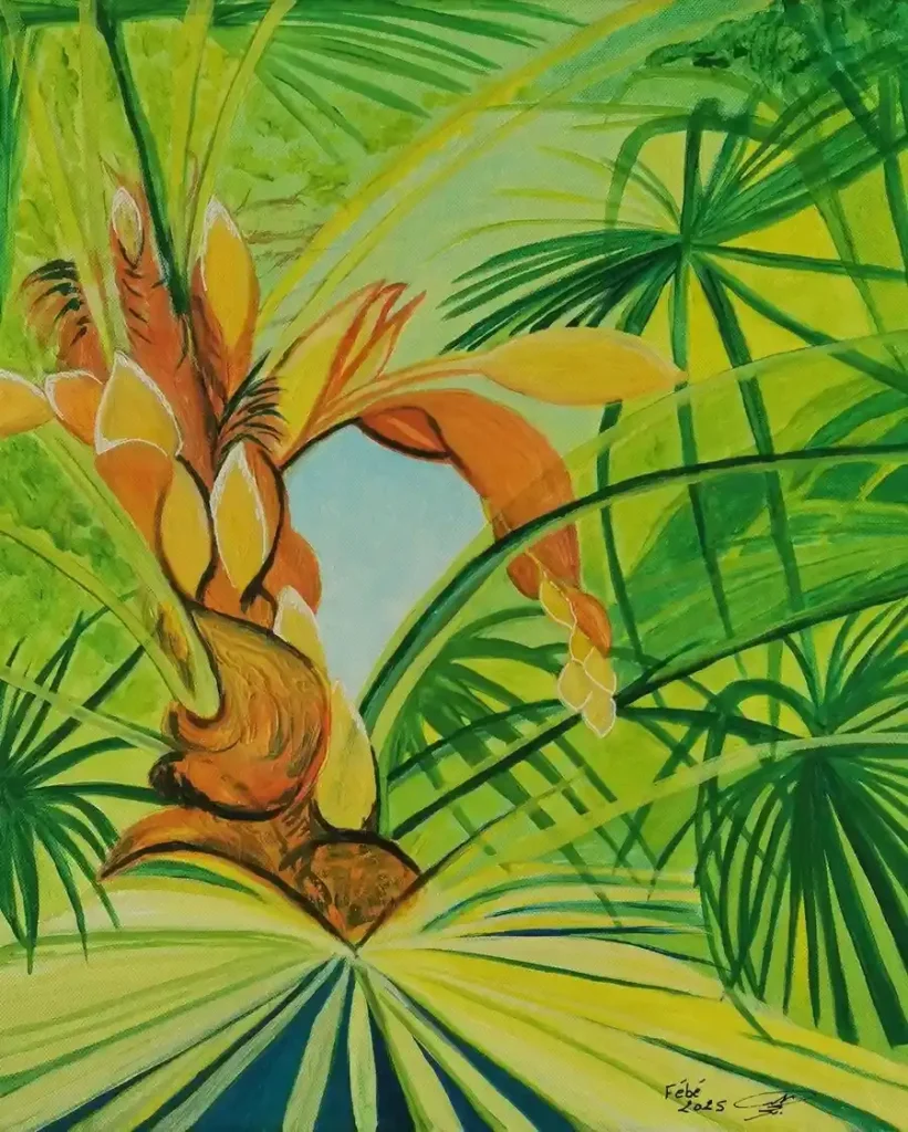 Tropical – Tableau acrylique 38x46 cm sur toile par Florence Boutoulle